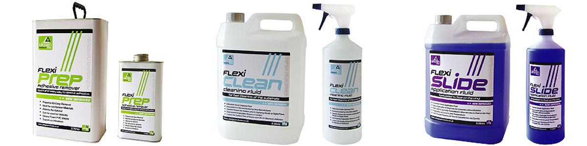 Vinyl Adhesive Remover, Vinyl Application Fluid, Isopropanol Cleaning Fluid.